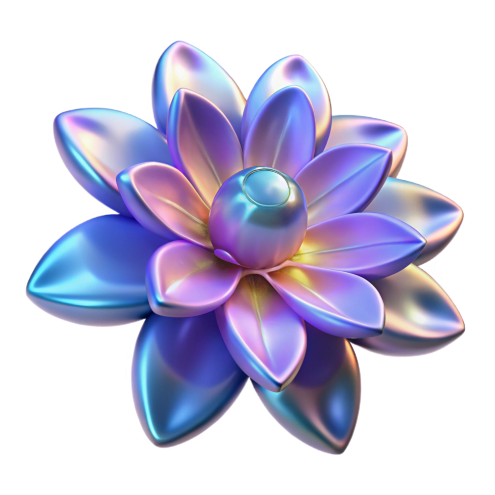 Iridescent Bloom A 3D Render of a Shimmering Flower png