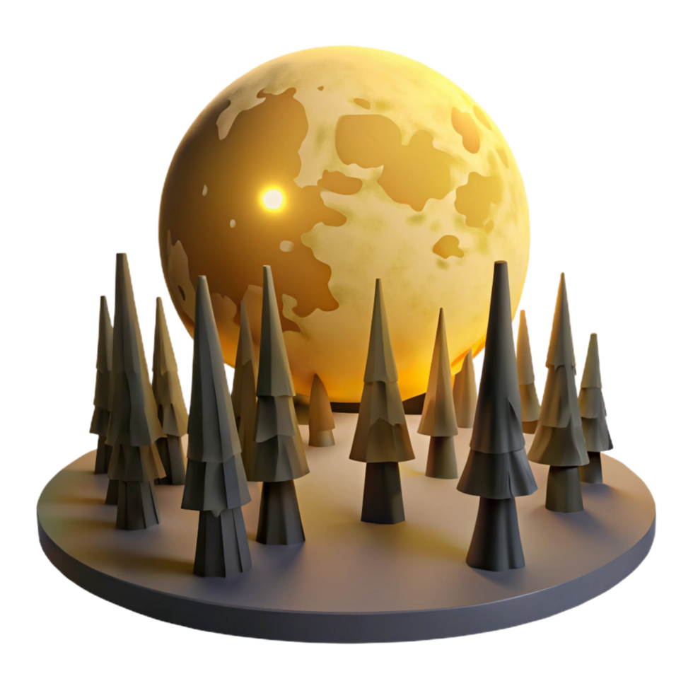 Enchanted Forest Under a Giant Moon A 3D Render png