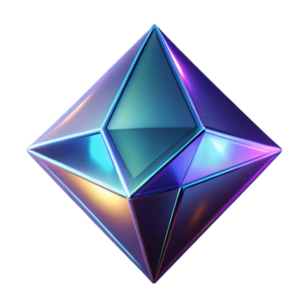 Iridescent Geometric Prism Abstract 3D Render of a Colorful Crystal png