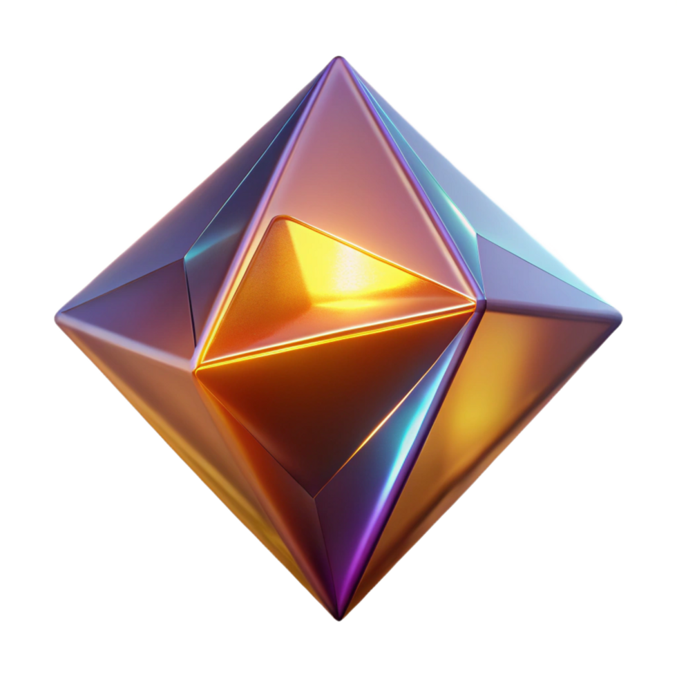 Iridescent Geometric Shape Abstract 3D Render of a Multifaceted Crystal png