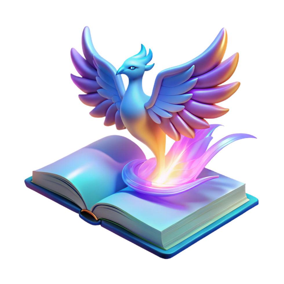 Mythical Bird Rising from Open Book Fantasy Illustration png