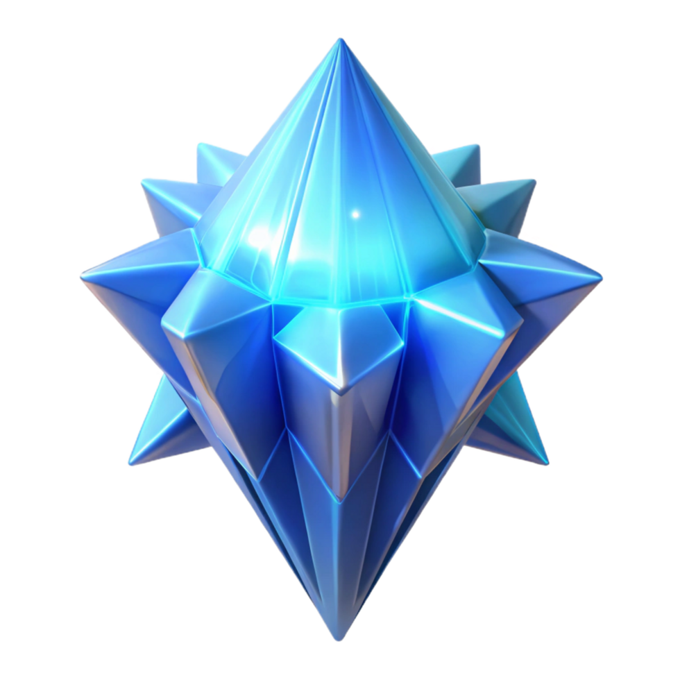 Abstract Blue Crystal Geometric Shape 3D Render of a Sparkling Facetted Gem png