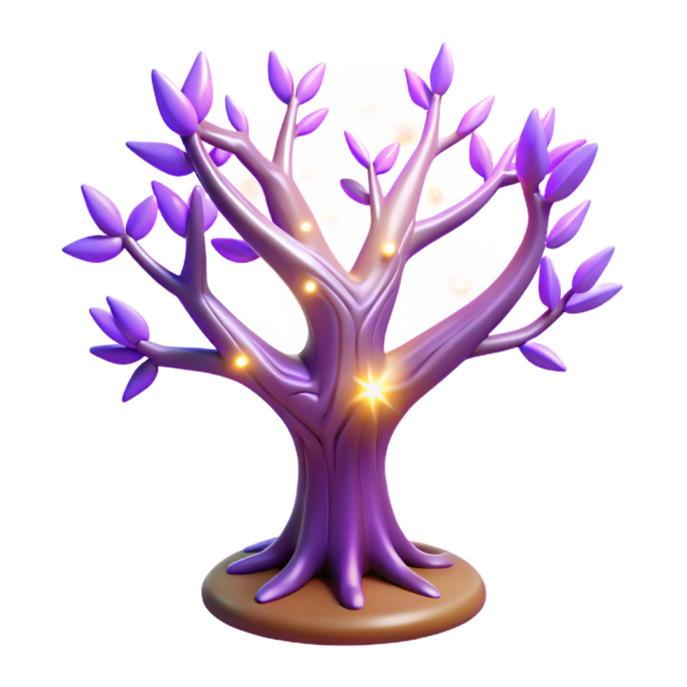 Glowing Purple Fantasy Tree 3D Render of Illuminated Magical Plant png