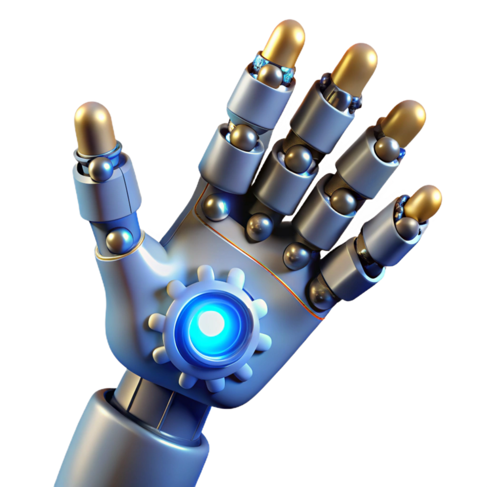 Robotic Hand with Advanced Mechanical Design and Glowing Core png