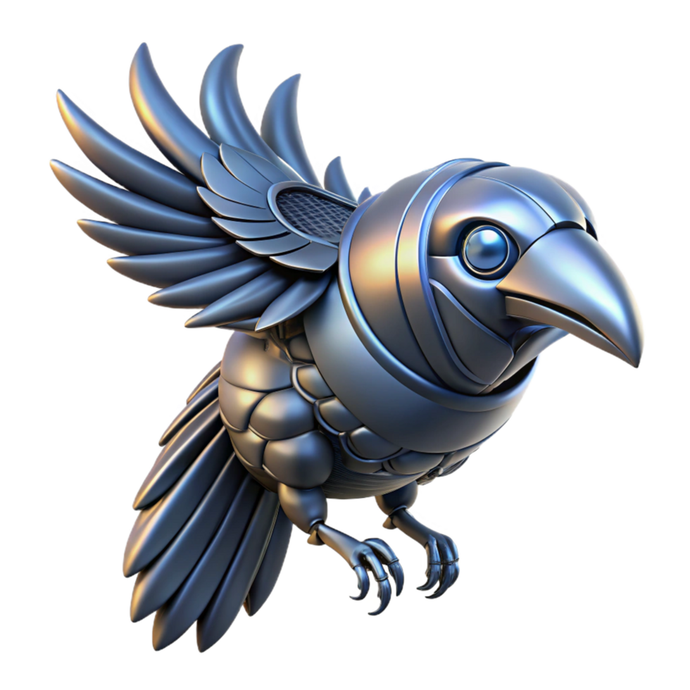 Metallic Avian Robot A 3D Model of a Mechanical Bird in Flight png