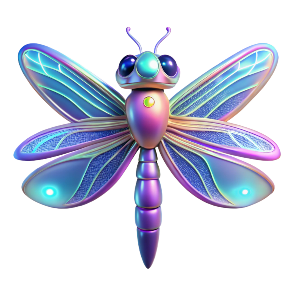 Iridescent Dragonfly A 3D Render of a Futuristic Insect png