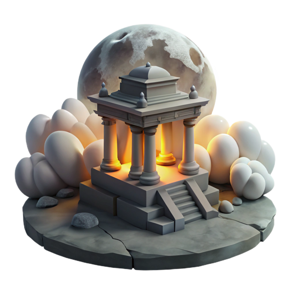 Ancient Temple at Night 3D Render of Moonlit Shrine png