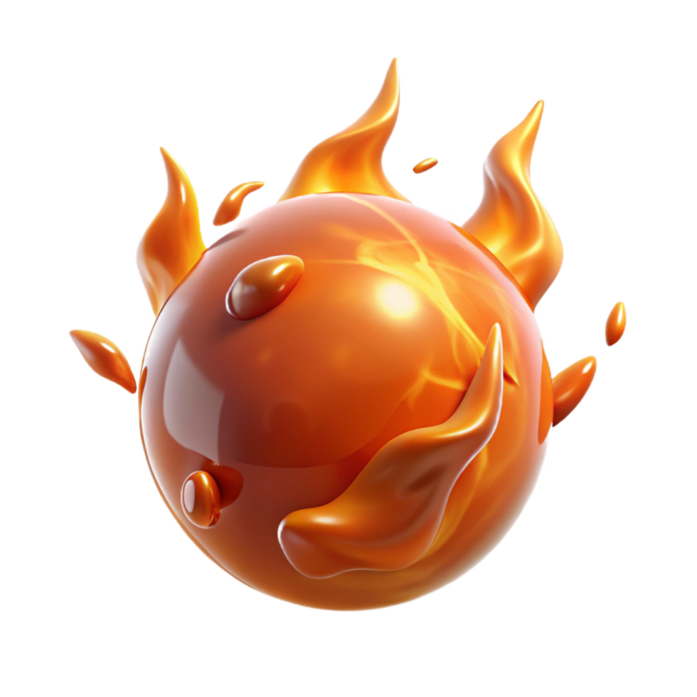 Fiery Orb Abstract 3D Render of Molten Liquid png
