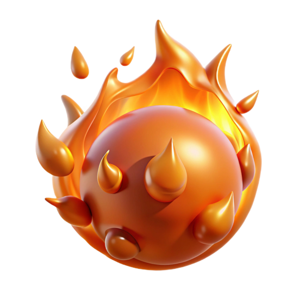Fiery Orb 3D Render of Flaming Sphere with Spikes png