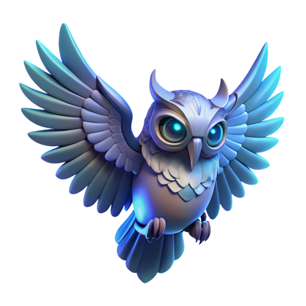 Glowing Owl in Flight 3D Render of a Majestic Bird png