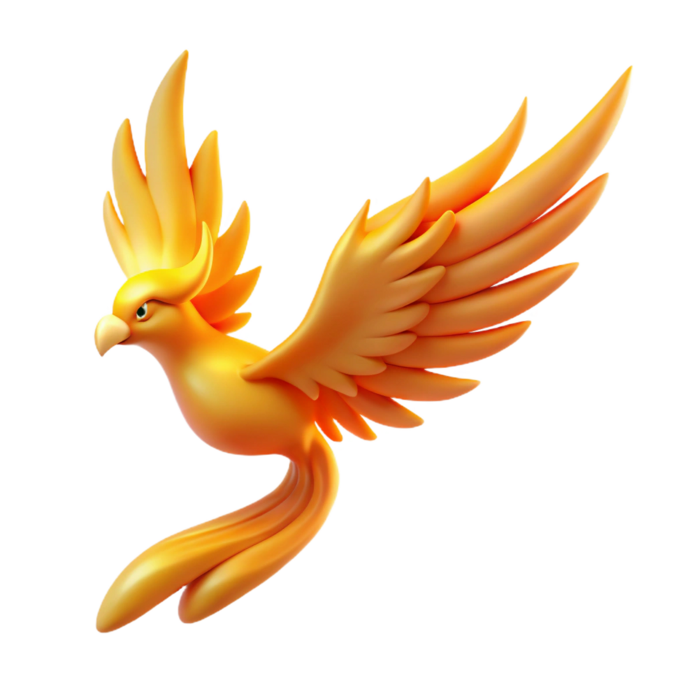 Golden Bird in Flight 3D Render of Mythical Creature png