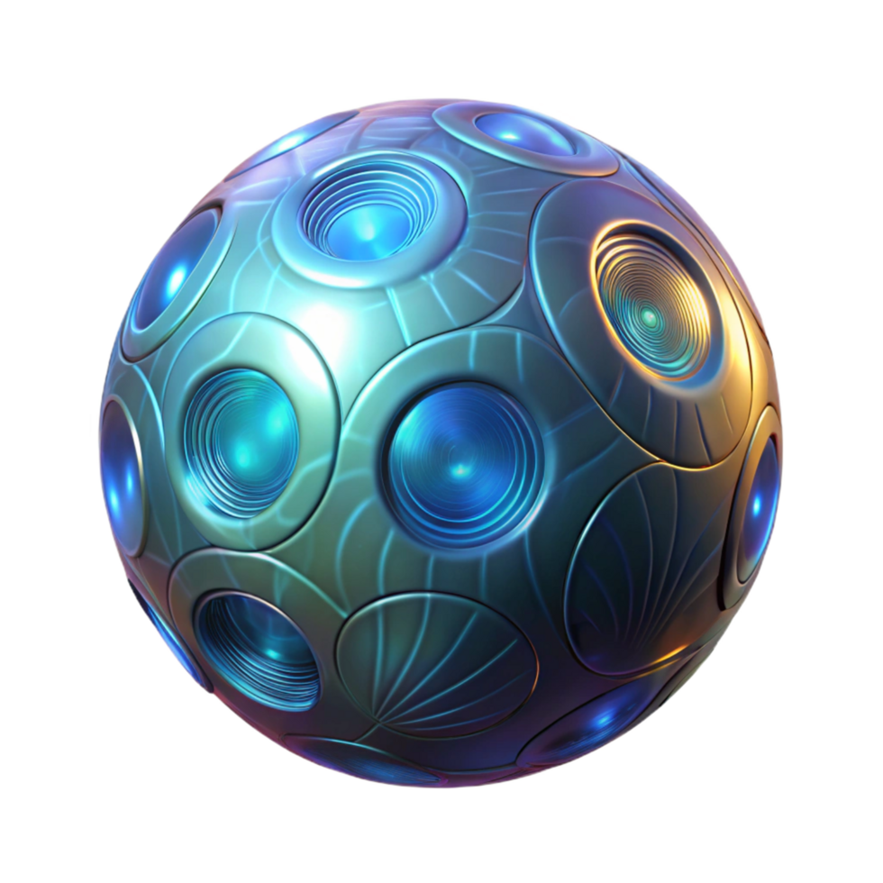 Futuristic Orb Glowing Circular Panels, Metallic Sphere, Abstract 3D Render png
