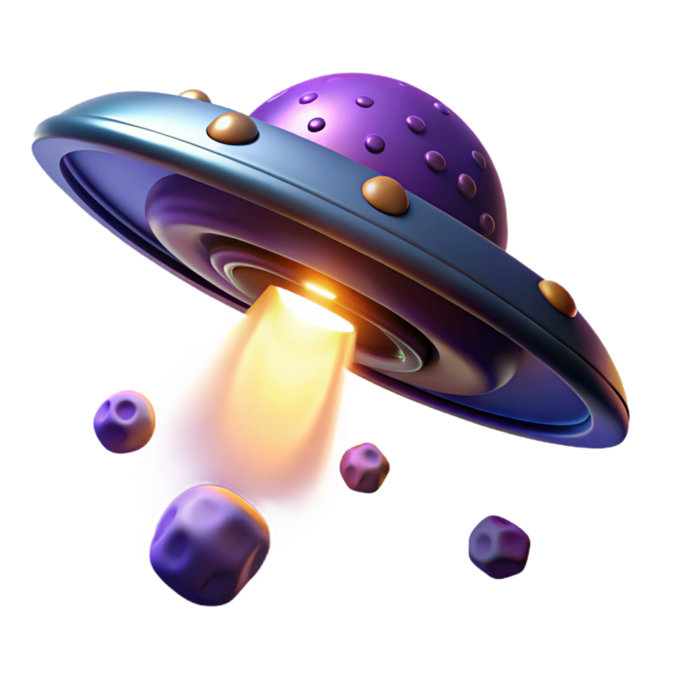 Cosmic Craft Unidentified Flying Object Ascending with Space Rocks png