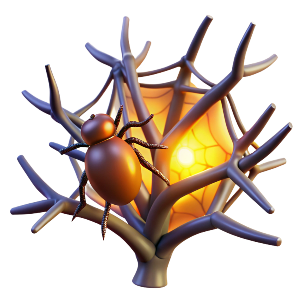 Spider in Glowing Web 3D Render of Insect in Intricate Structure png