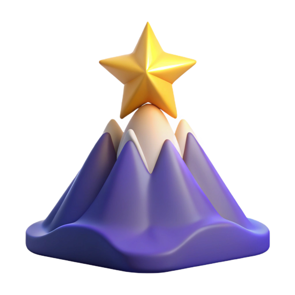 Reaching the Peak A 3D Render of a Golden Star atop a Purple Mountain png