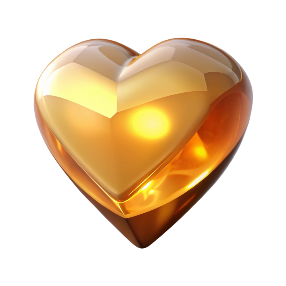 Golden Heart A 3D Render of a Shiny, Reflective Heart png