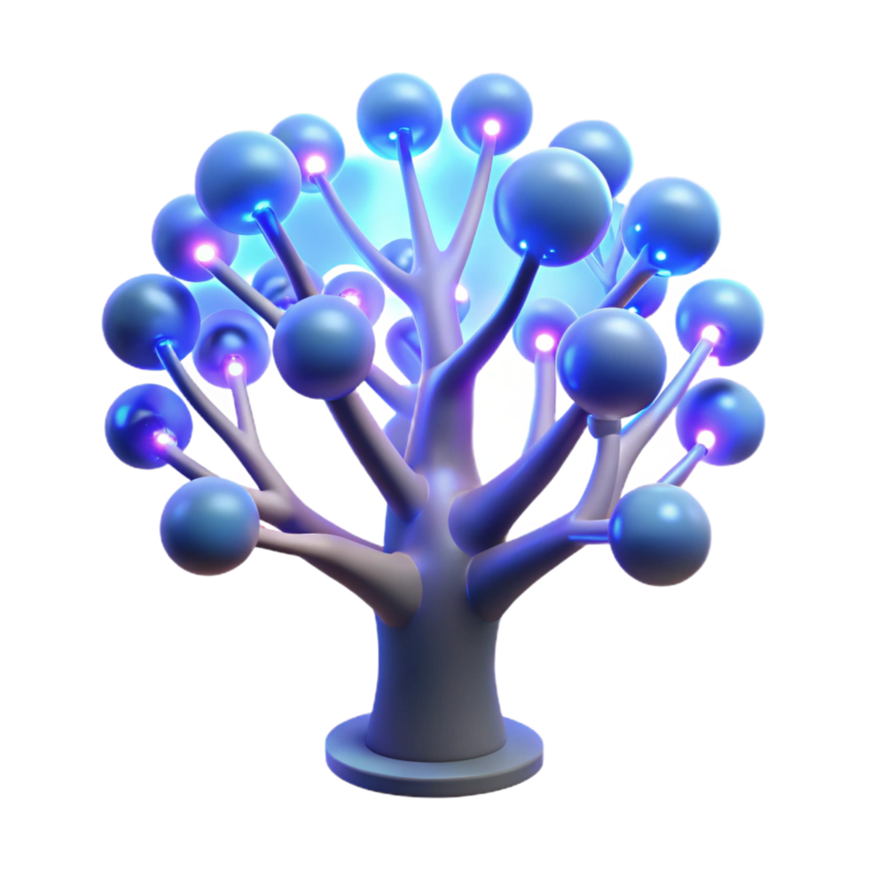Glowing Abstract Tree 3D Render of Illuminated Spherical Nodes png
