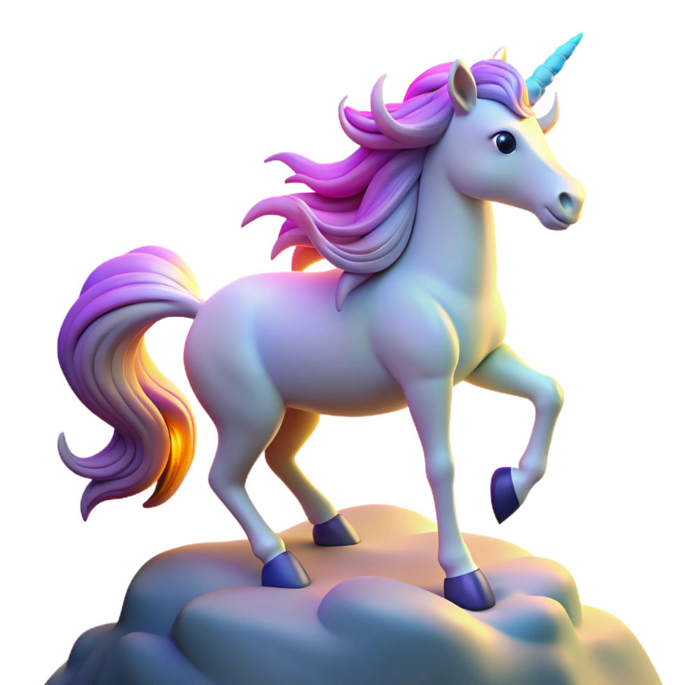 Magical Unicorn on a Cloud 3D Render of a Mythical Creature png