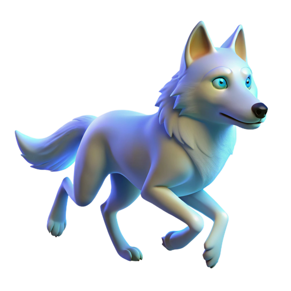 Arctic Wolf in Motion 3D Render of a Running Canine png