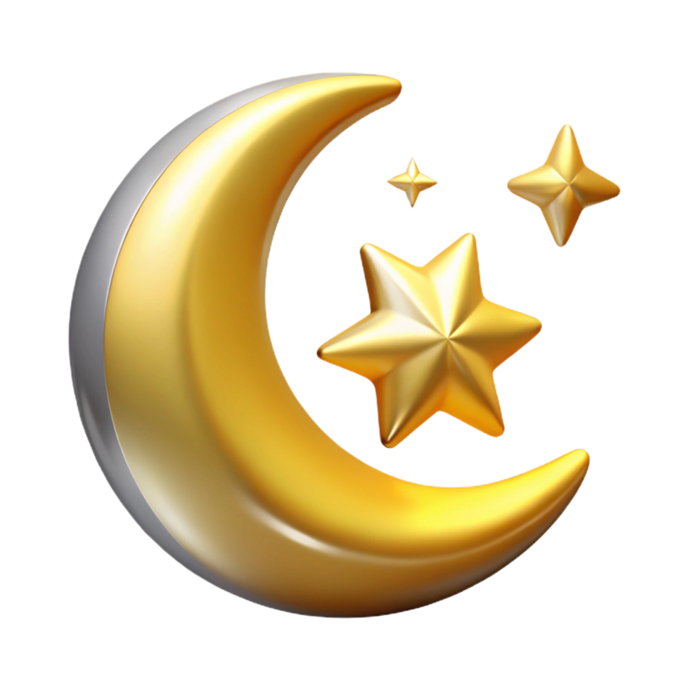 Golden Crescent Moon and Stars Night Sky Icon png