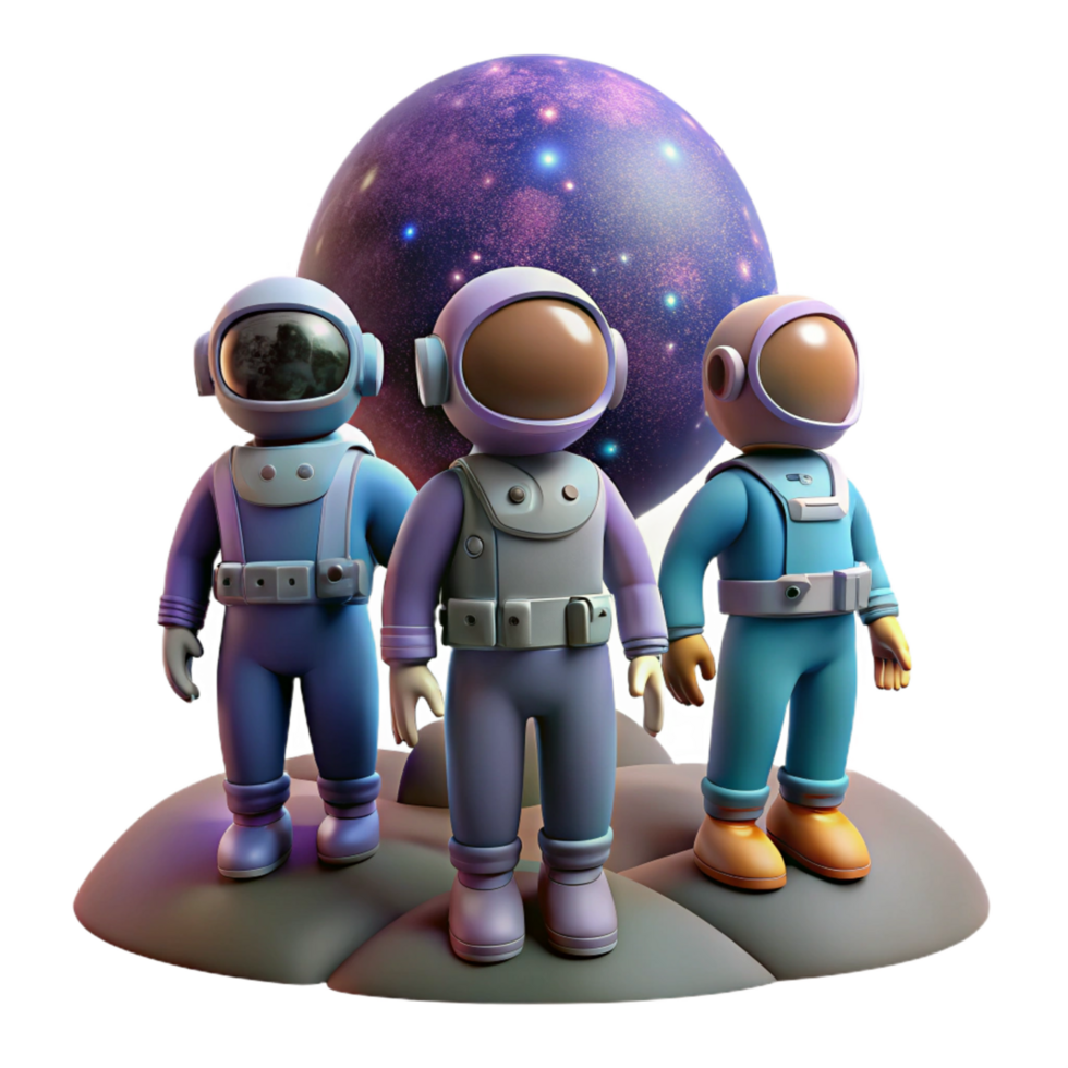 Three Astronauts on a Planet A 3D Rendered Space Scene png