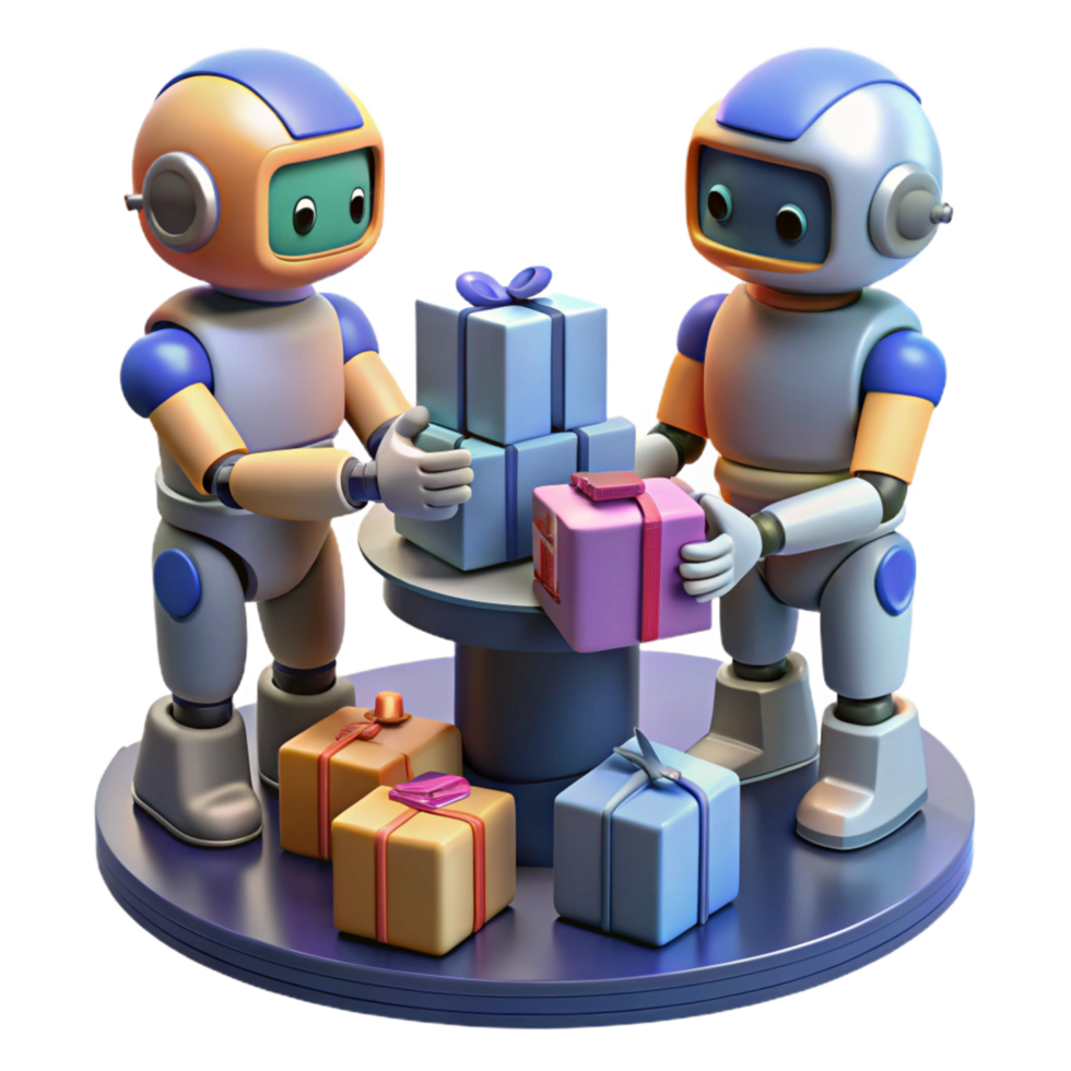 Robots Delivering Gifts A 3D Render of Festive Automation png