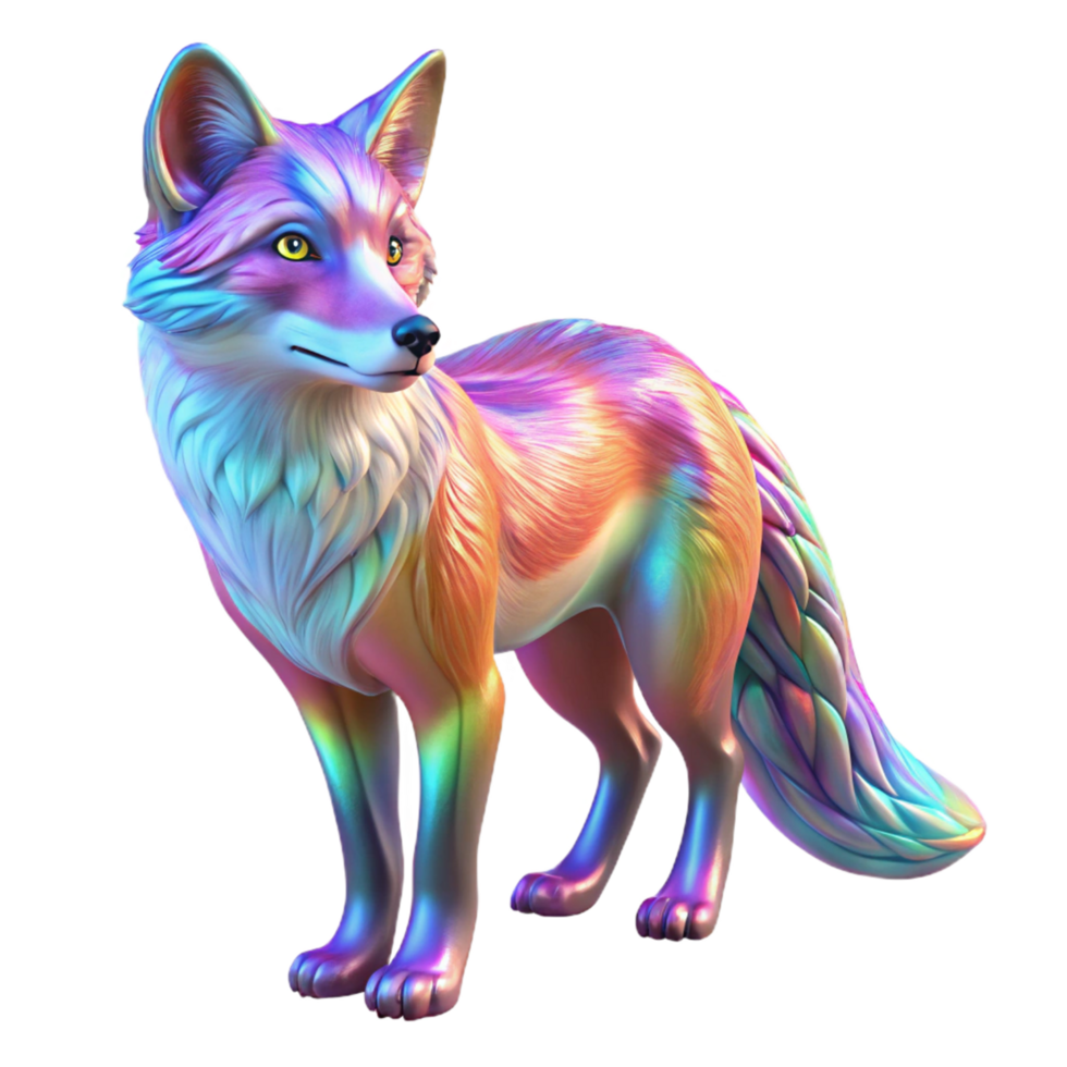 Iridescent Fox A Digital 3D Render of a Colorful, Prismatic Animal png