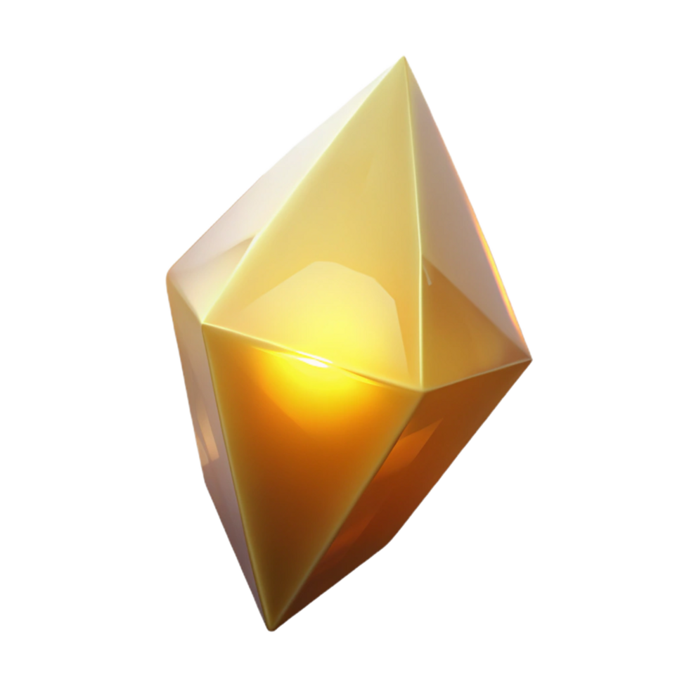 Luminous Golden Crystal A 3D Render of a Sparkling Gem png