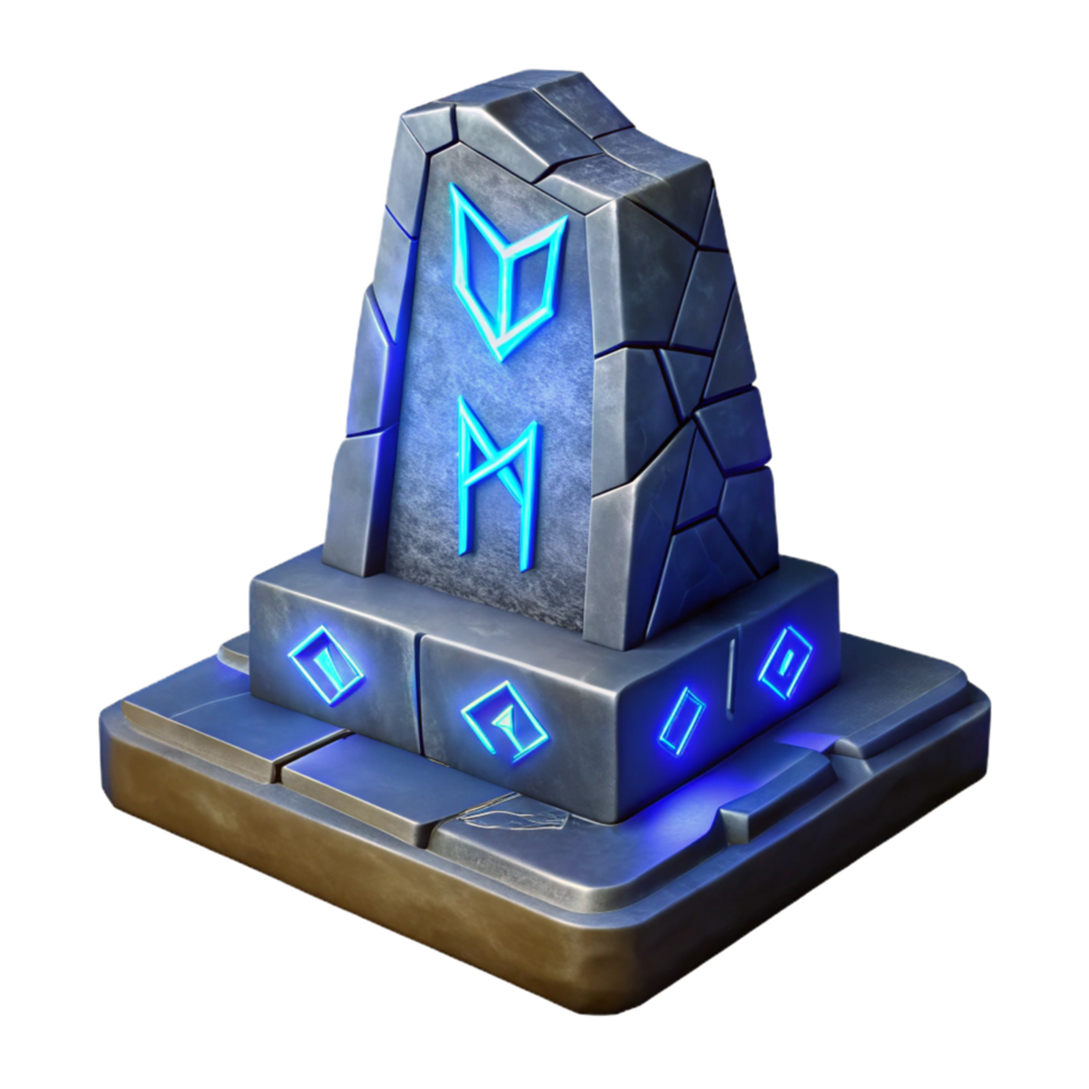Glowing Rune Stone Mystical 3D Render of Ancient Artifact png