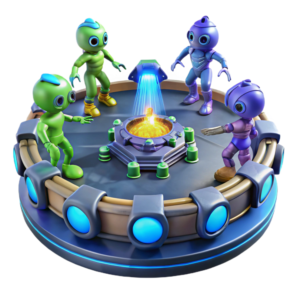 Alien Robots Gathering Around a Central Energy Source png