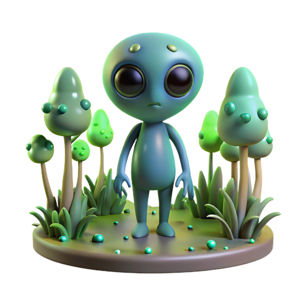 Cute Alien in a Fantasy Forest Setting 3D Render png