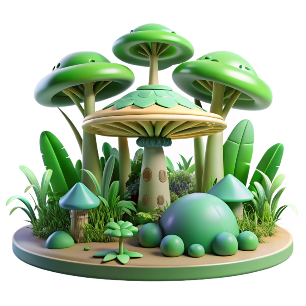 Enchanted Mushroom Forest 3D Render of Fantasy Nature Scene png