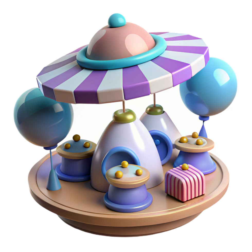 Whimsical 3D Render of a Pastel Colored Rotating Fairground Ride png