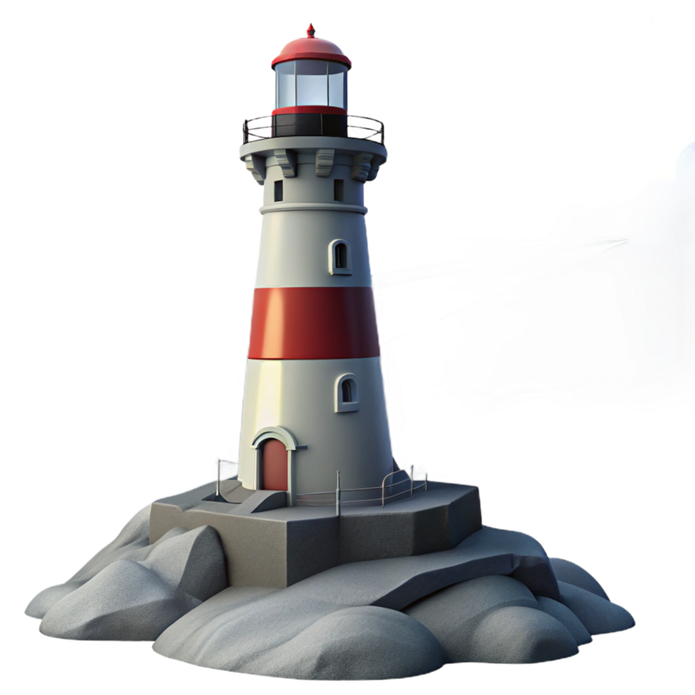 Coastal Lighthouse on Rocky Outcrop A 3D Render png