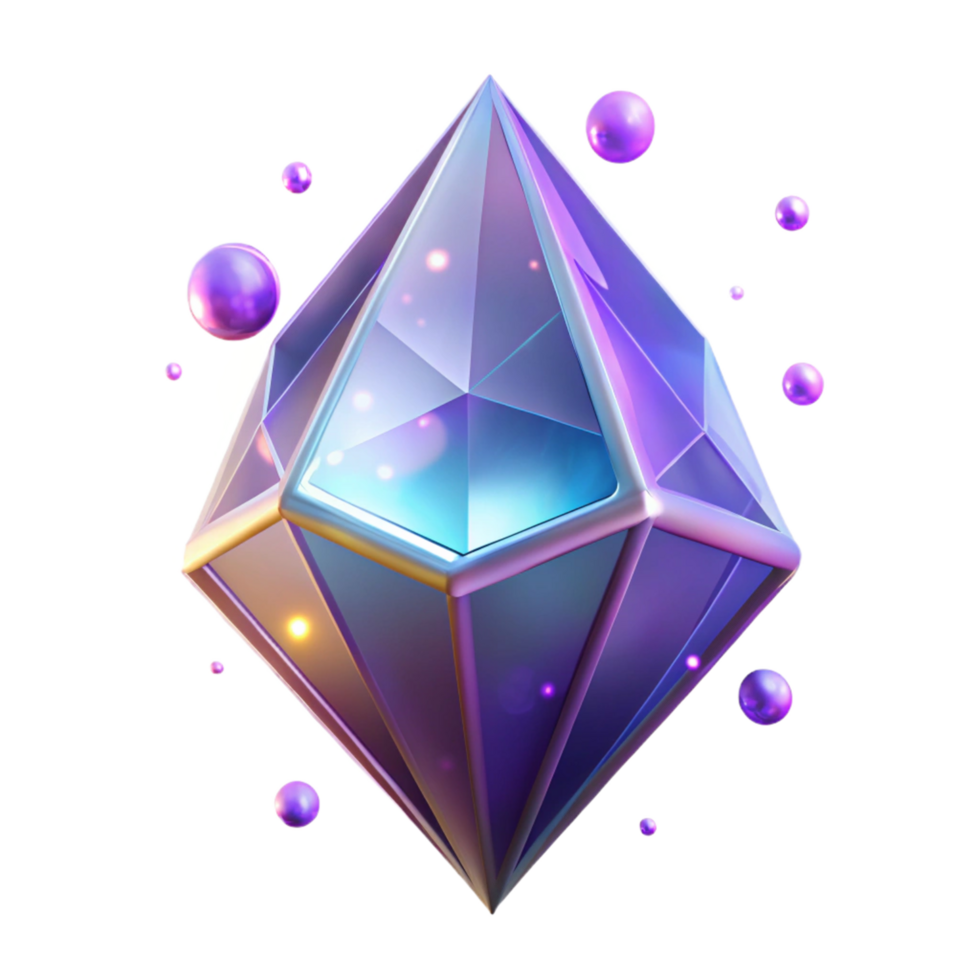Luminous Gem A 3D Render of a Sparkling Crystal with Floating Orb png