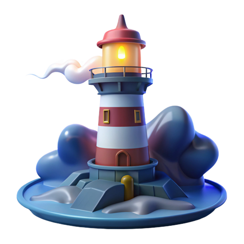 Lighthouse 3D Model Coastal Beacon in Night Scene png