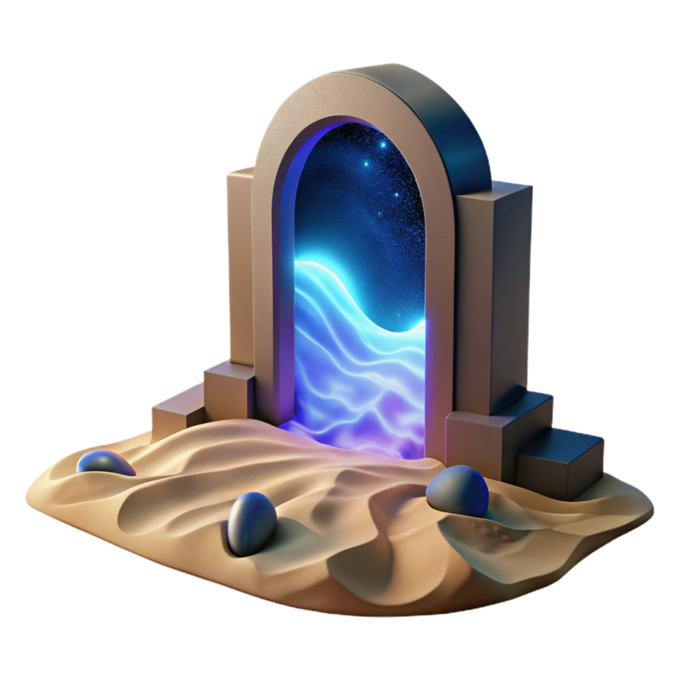 Glowing Portal in Desert Landscape 3D Render of Mystical Archway png