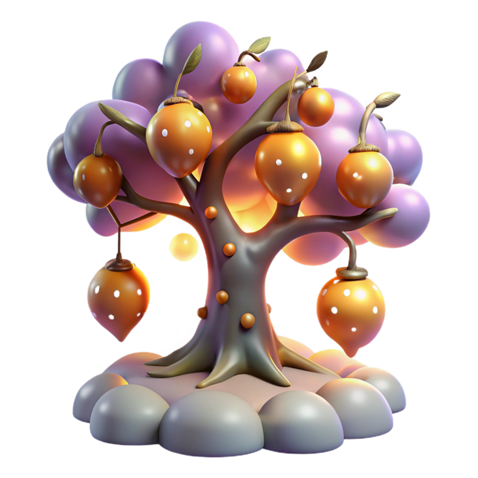 Enchanted Fruit Tree 3D Render of Fantasy Tree with Glowing Fruit png