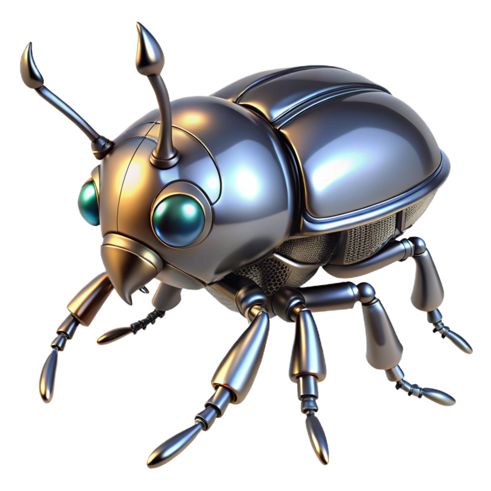 Metallic Insect Robot 3D Render of a Futuristic Robotic Beetle png