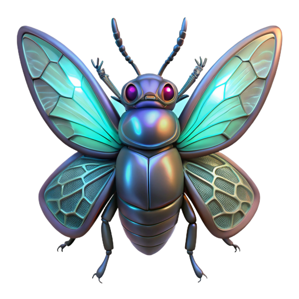 Metallic Insect with Iridescent Wings 3D Render of a Fantasy Bug png