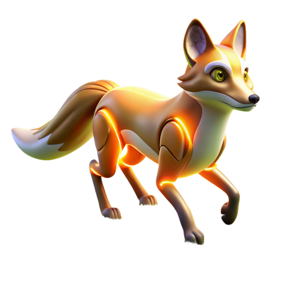 Luminous Robotic Fox 3D Render of Mechanical Canine png