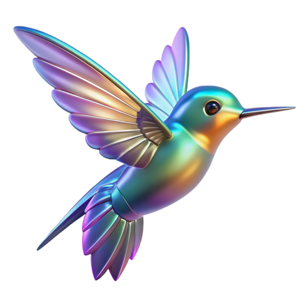 Iridescent Hummingbird A 3D Render of a Metallic Bird in Flight png