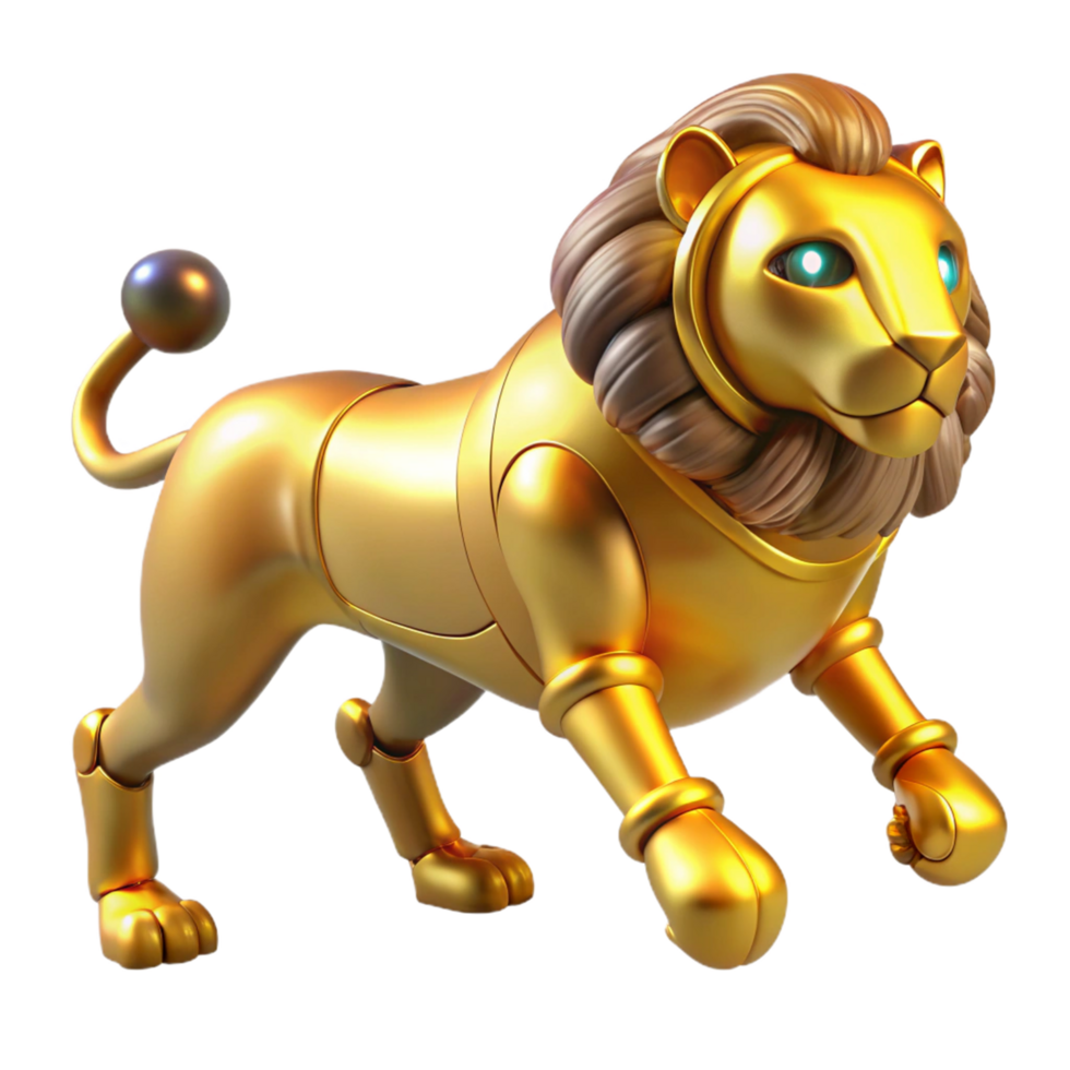 Golden Robotic Lion 3D Model of a Mechanical Lion png