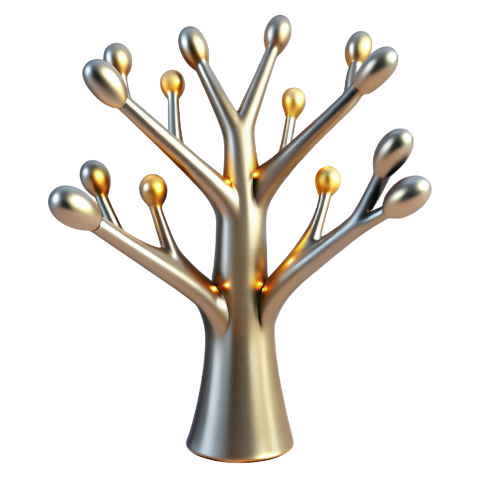 Abstract Metallic Tree Sculpture 3D Render of Modern Art png