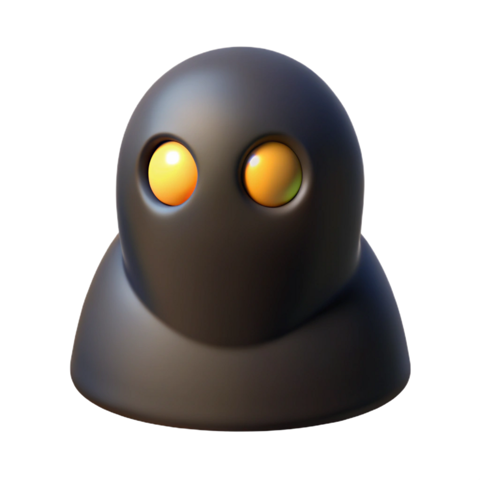 3D Render of a Cute, Dark Colored, Glowing Eyed Creature png