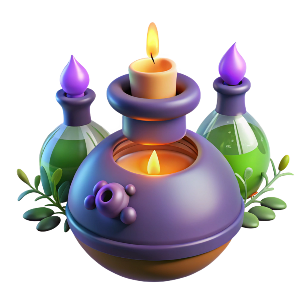 Enchanted Candles and Potions A 3D Render of Mystical Objects png