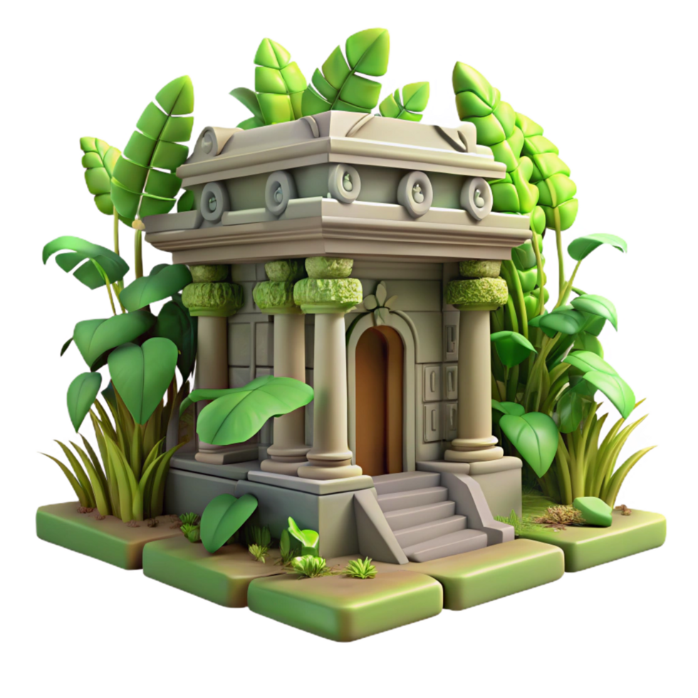 Jungle Temple 3D Render of Ancient Ruins Overgrown with Lush Vegetation png