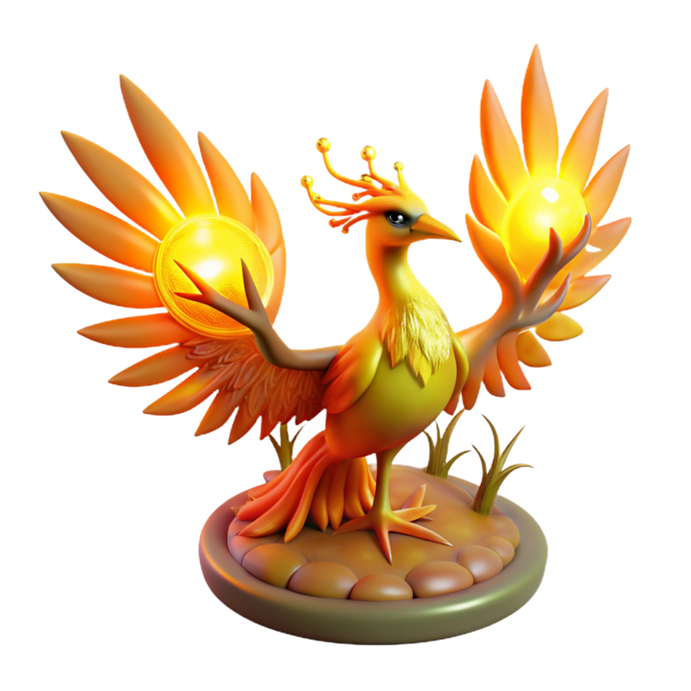 Mythical Firebird Figurine 3D Render of a Radiant, Winged Creature png