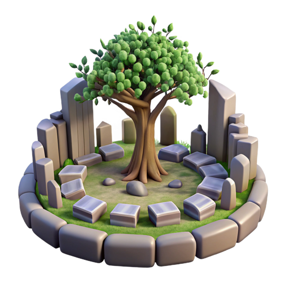 Ancient Tree of Life in Stone Circle 3D Render png