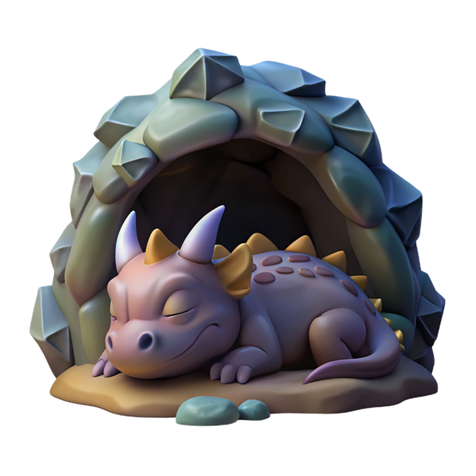 Sleeping Dragon in Crystal Cave 3D Render png